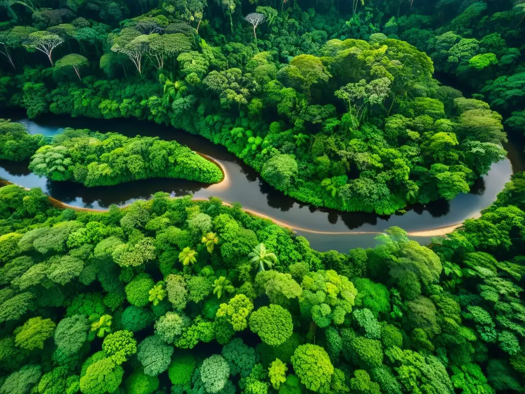 Imponente dosel de la selva lluviosa con ríos serpenteantes