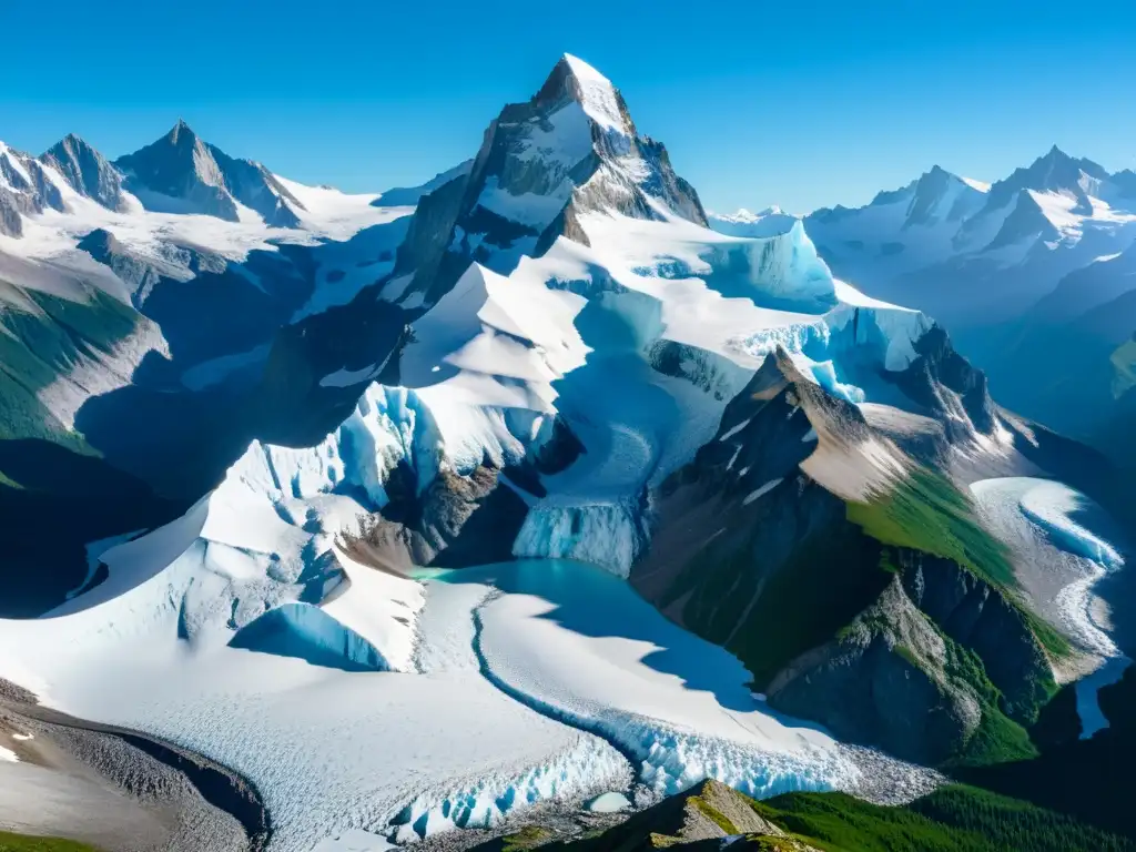 Imponente glaciar en montaña, muestra la belleza y riesgos del cambio climático en zonas montañosas