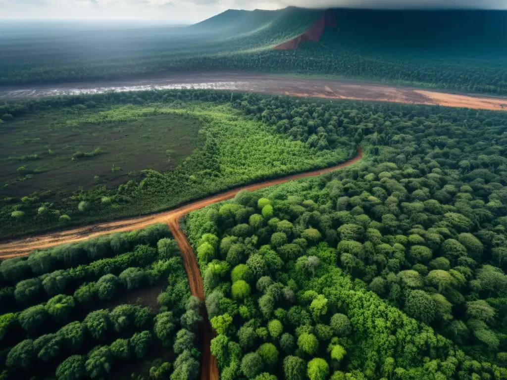 Imponente imagen de un paisaje deforestado, con impactante contraste entre exuberante selva y desolada área