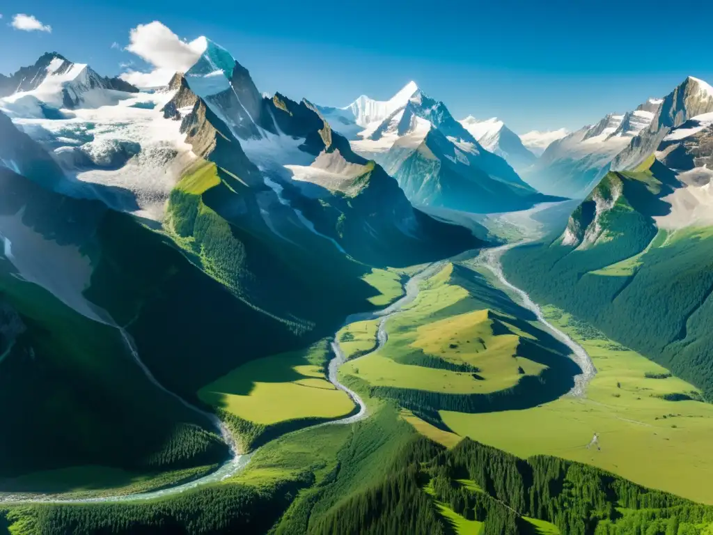 Imponente imagen panorámica de montañas con glaciares, impacto del cambio climático en ecosistemas de montaña