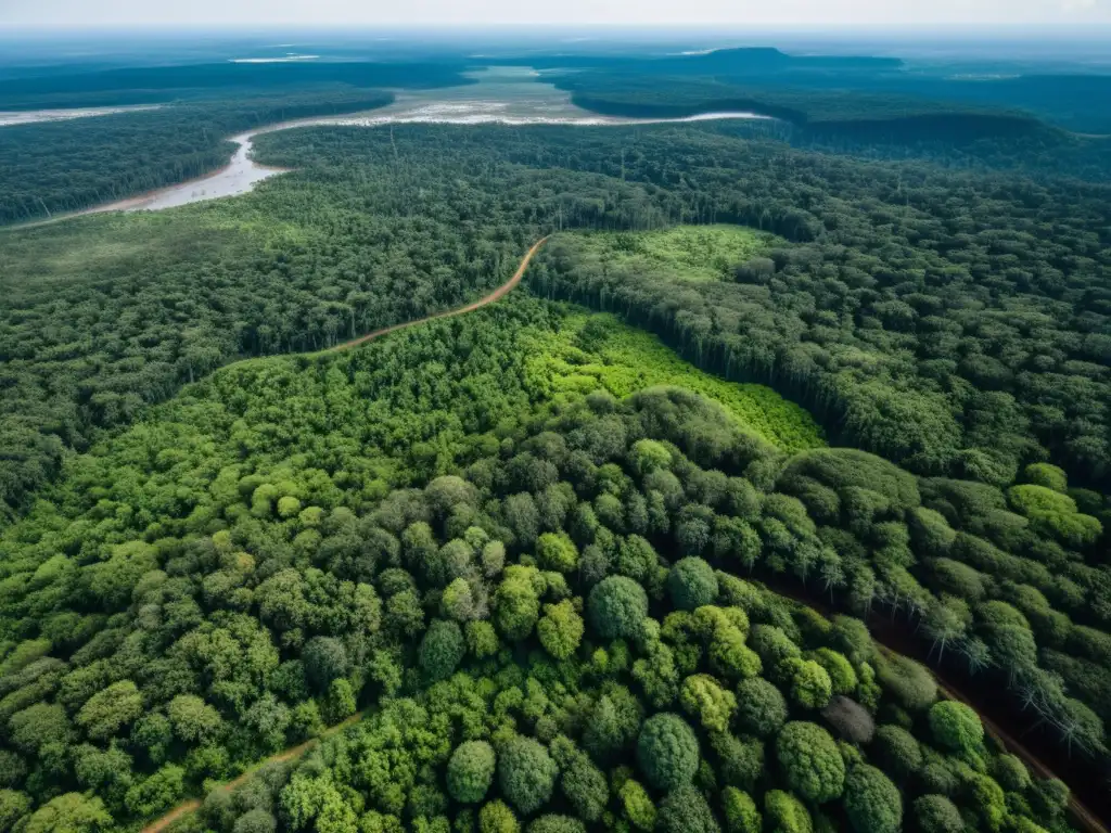 Devastación: Impacto de la deforestación en la tierra Imponente impacto de la deforestación histórica: vasta extensión deforestada con claros contrastes entre zonas verdes y áreas desoladas