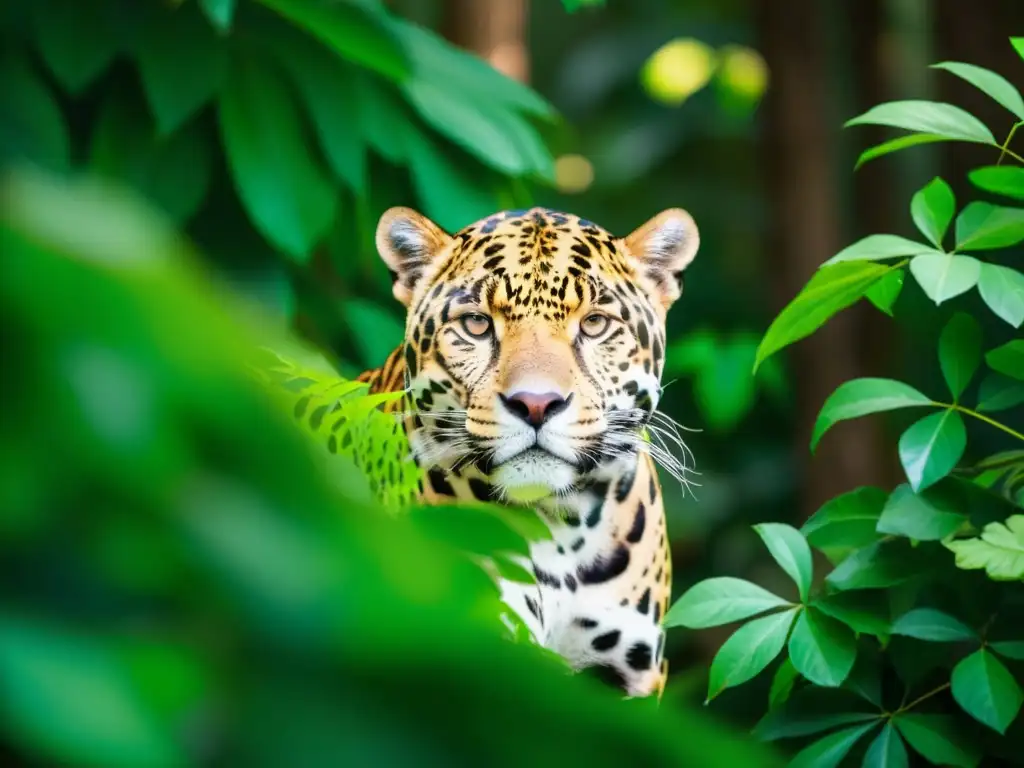 Imponente jaguar en la exuberante vegetación de un parque nacional, reflejando la conservación de especies en parques nacionales