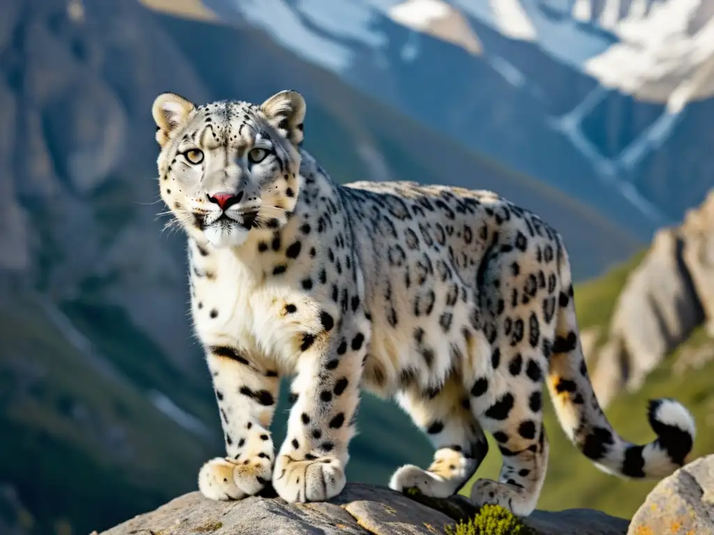 Imponente leopardo de las nieves en altitud, adaptación vida silvestre altitud