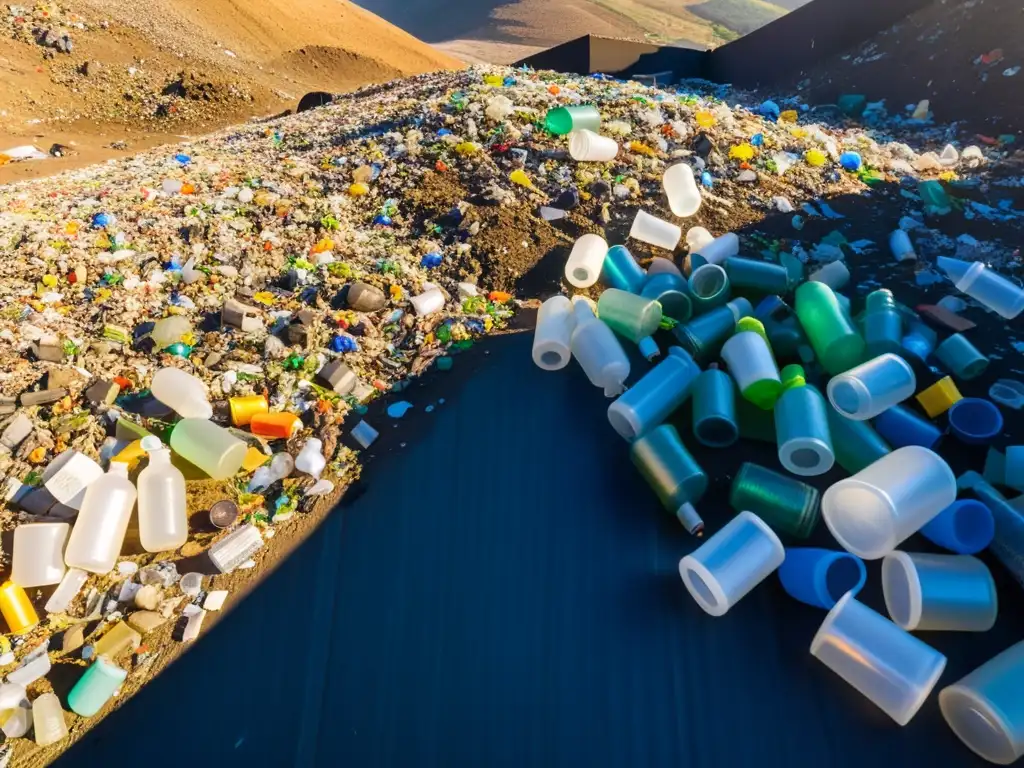 Imponente montaña de desechos, destacando el impacto del consumo consciente en ecosistemas