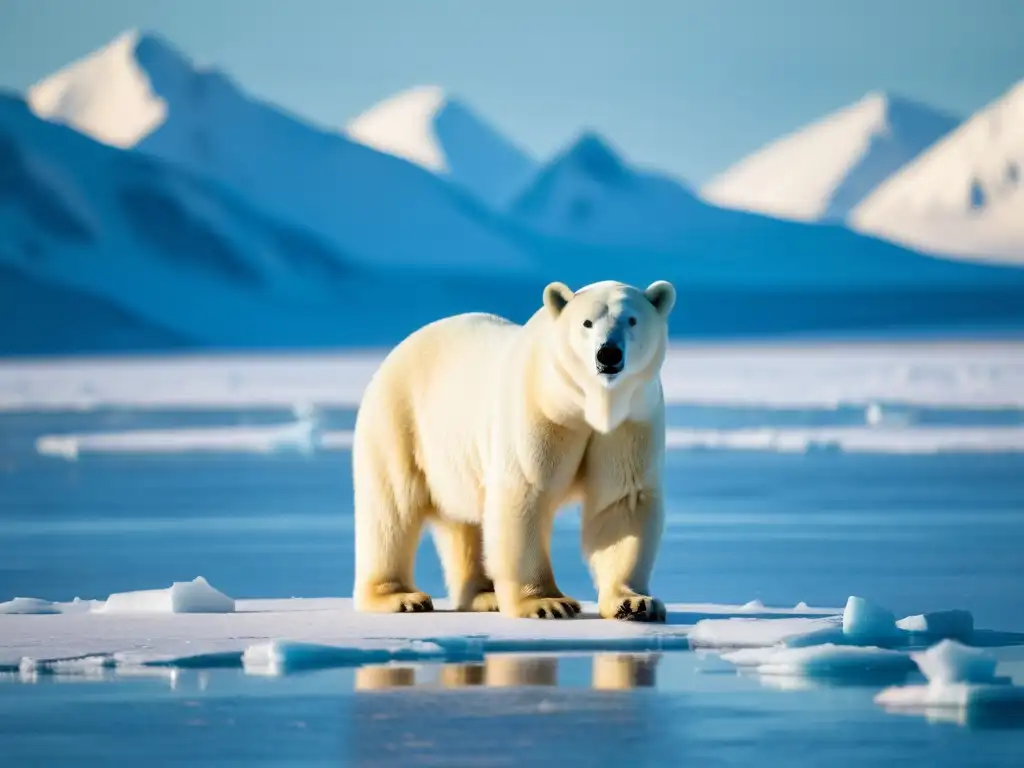 Imponente oso polar en paisaje ártico, reflejando fuerza y vulnerabilidad