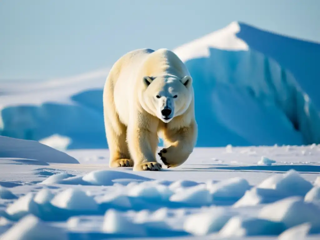 Imponente oso polar en paisaje helado del Ártico