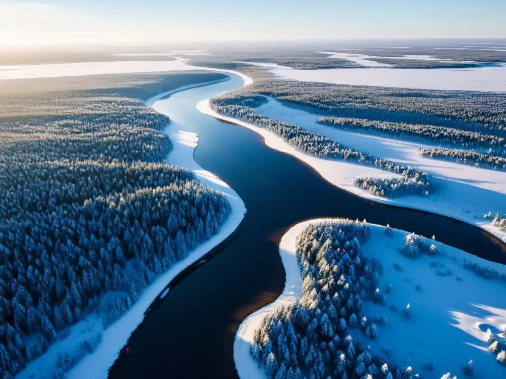 Imponente paisaje invernal de tundra y taiga, con consecuencias del deshielo perpetuo en la naturaleza nevada