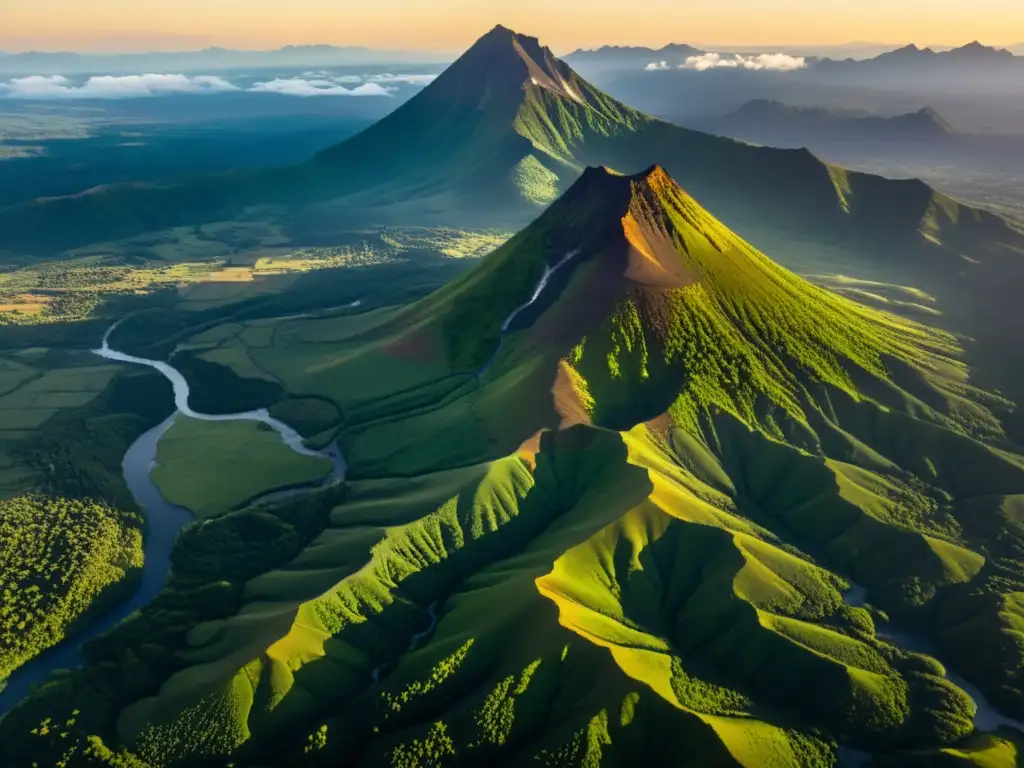 Imponente paisaje montañoso con influencia de volcanes en ecosistemas, destacando la majestuosidad del volcán y la belleza de la naturaleza