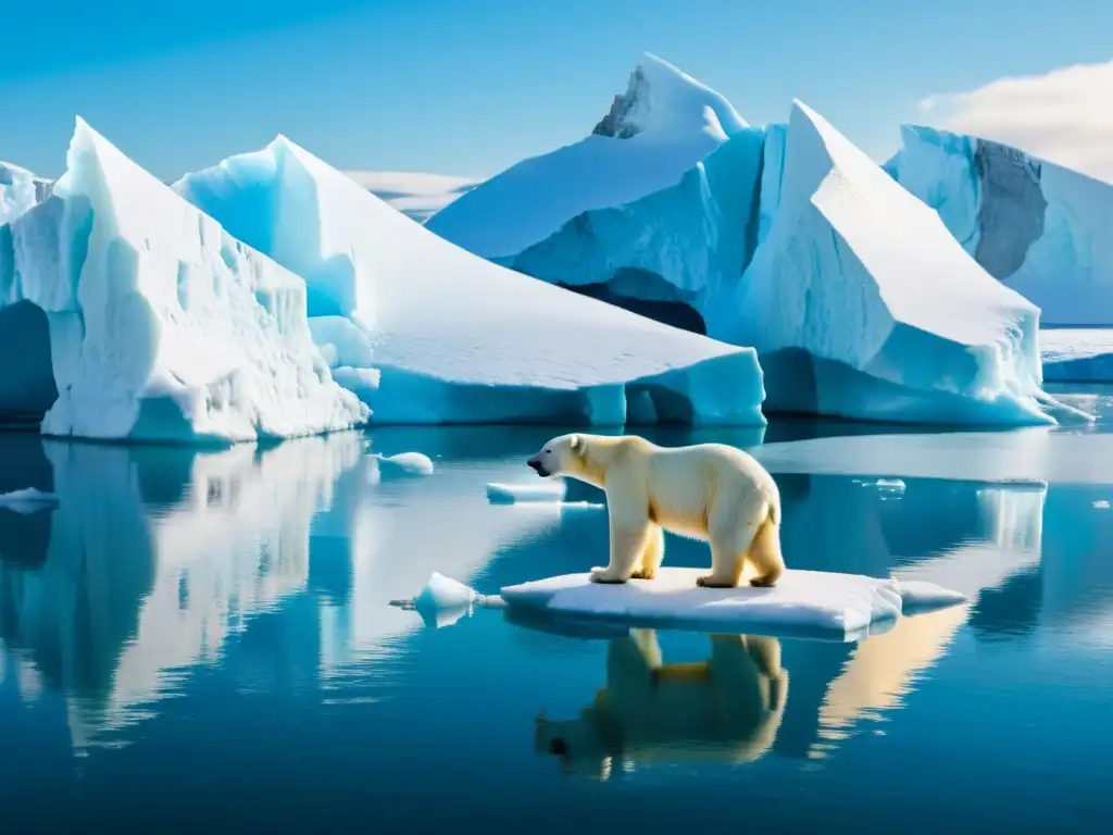 Imponente paisaje polar con iceberg, glaciar, oso polar y agua cristalina