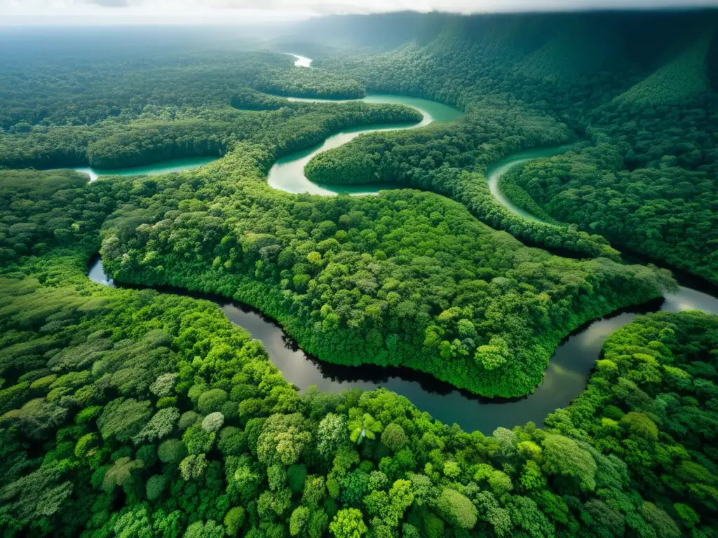 Imponente selva sostenible con diversidad de vida y río cristalino