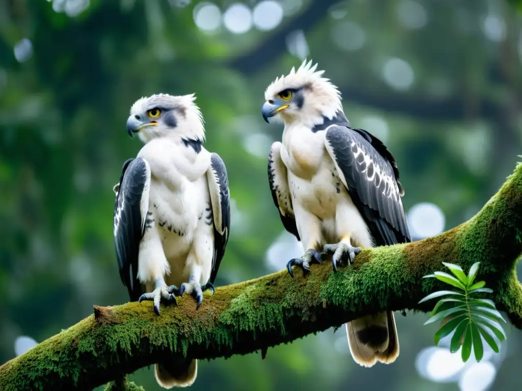 Imponentes rapaces diurnas y nocturnas selva ecuatorial: pareja de águilas arpías en su hábitat natural, deslumbrante belleza y majestuosidad