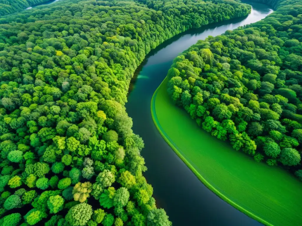 Una impresionante fotografía aérea de un exuberante y frondoso bosque que se extiende hasta donde alcanza la vista