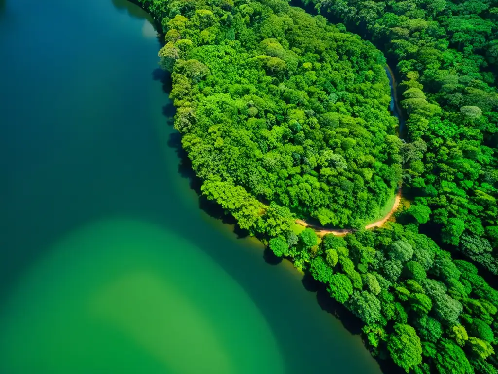 Una impresionante fotografía aérea de alta resolución de un exuberante y biodiverso bosque lluvioso, mostrando la belleza y complejidad del ecosistema