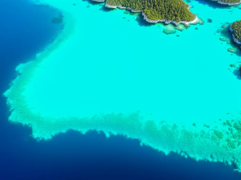 Una impresionante fotografía aérea de alta resolución de un vibrante arrecife de coral rebosante de vida marina