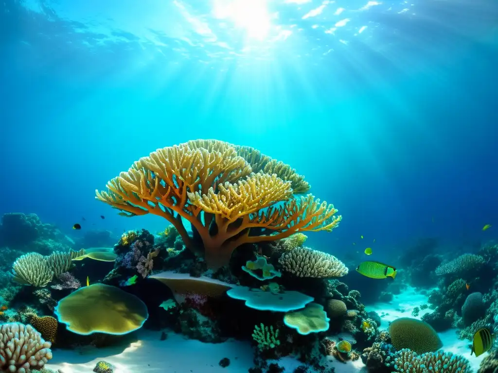 Un impresionante arrecife de coral vibrante con diversidad de especies y vida marina