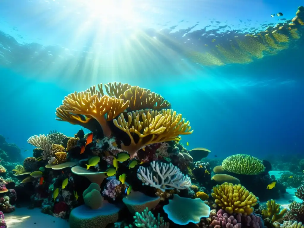 Una impresionante imagen en alta definición de un vibrante arrecife de coral, con sus detalladas formaciones y vida marina