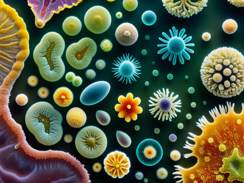 Una impresionante imagen detallada de microorganismos diversos en una gota de agua bajo el microscopio