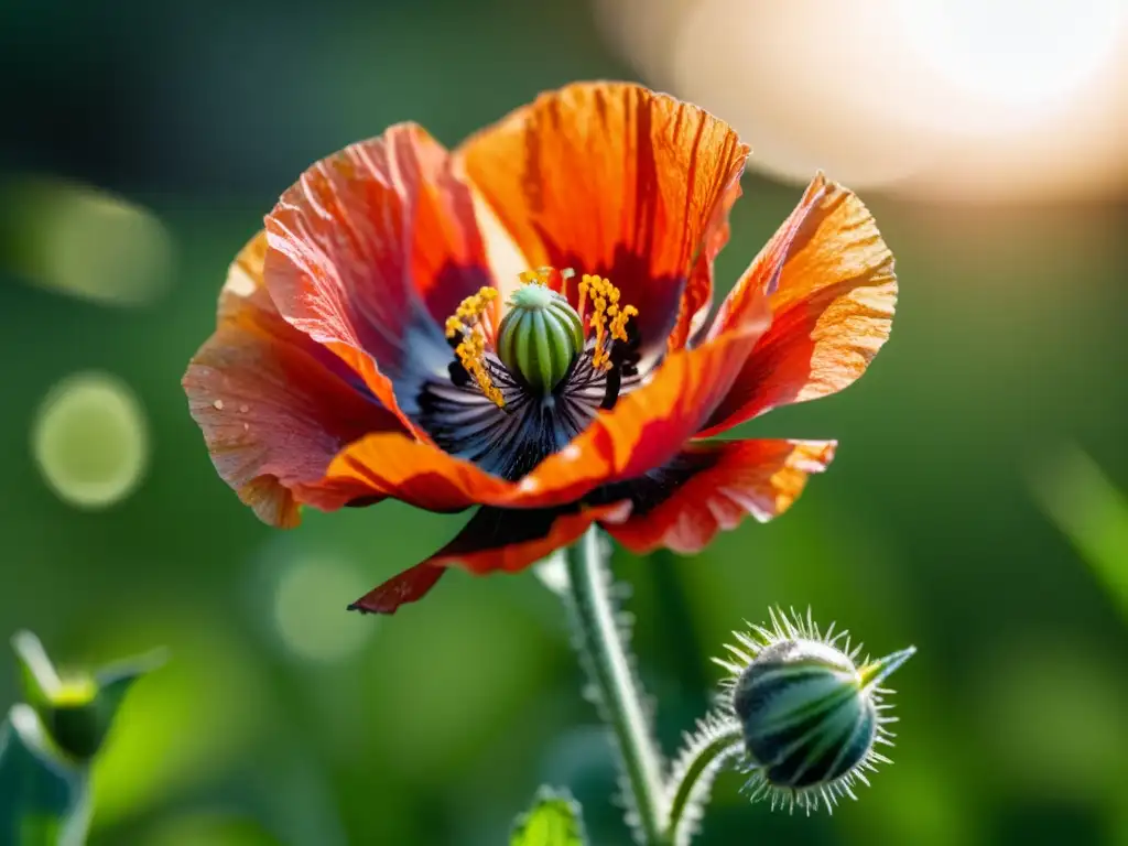 Una impresionante imagen de una amapola roja en un paisaje mediterráneo, capturando la flora endémica del Mediterráneo en toda su belleza y esplendor