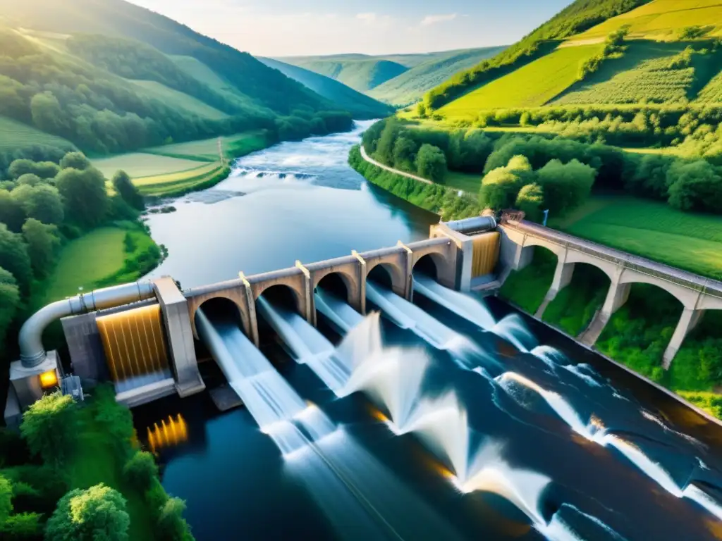 Una impresionante imagen de un sistema hidroeléctrico en una pintoresca zona rural