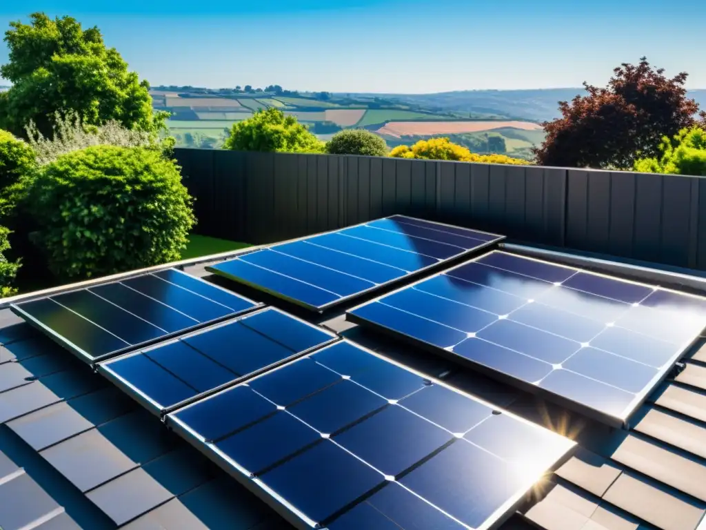 Una impresionante instalación de paneles solares en el techo de una casa suburbana