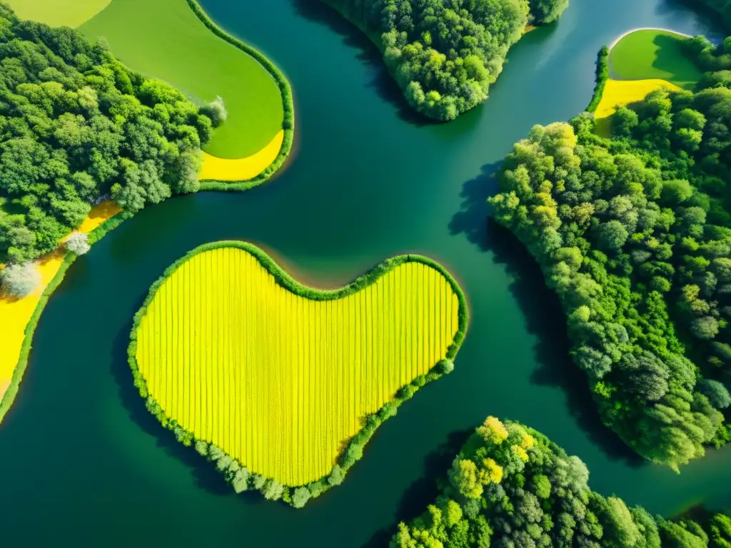 Un impresionante paisaje fluvial con redes de canales y luz solar reflejada en el agua