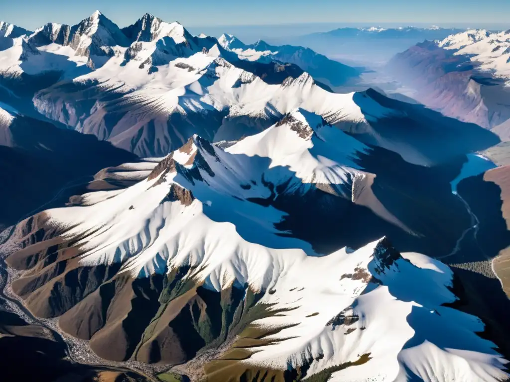 Impresionante paisaje montañoso con picos nevados y valles sombríos