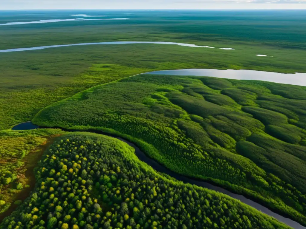 Un impresionante paisaje de tundra y taiga con colores vibrantes y una sensación de calma