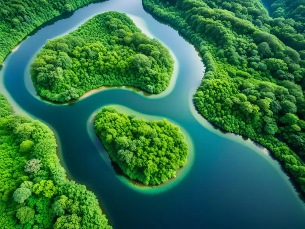 Una impresionante fotografía de alta resolución de un río serpenteante cortando a través de un exuberante paisaje verde