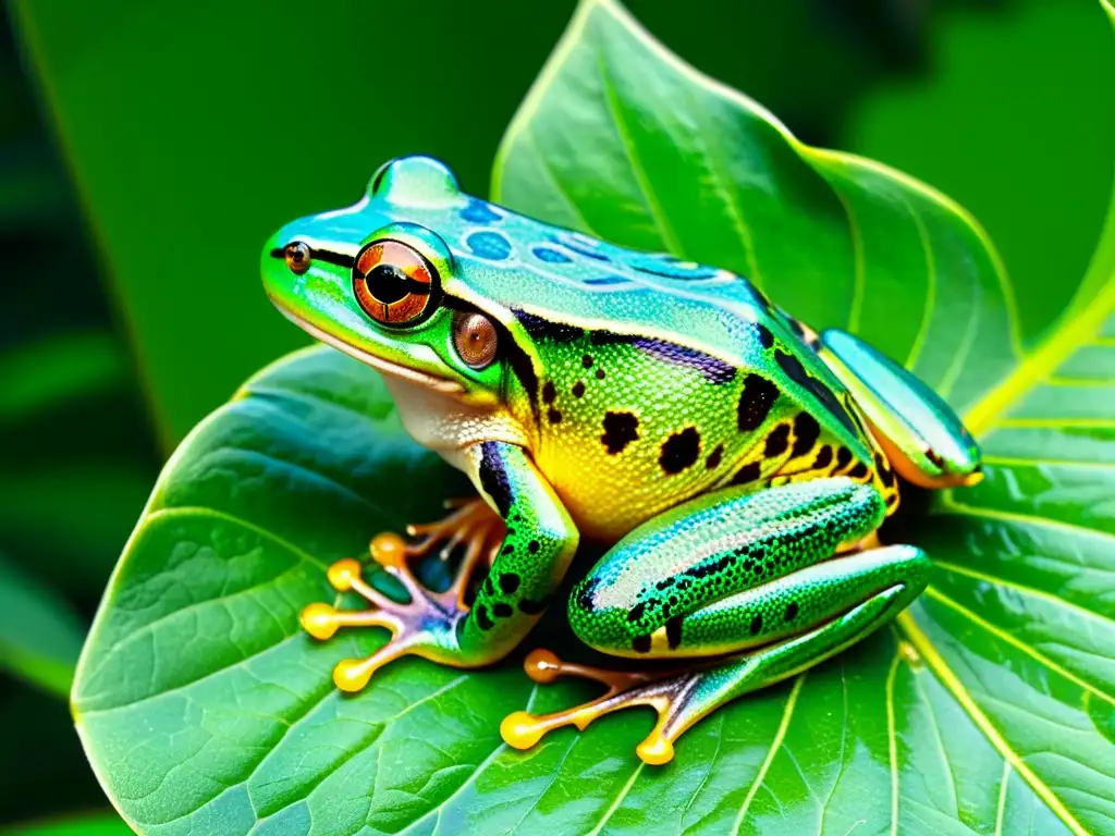 Una impresionante fotografía de un vibrante árbol rana en una hoja esmeralda, perfecta para consejos de fotografía naturaleza turista ecológico