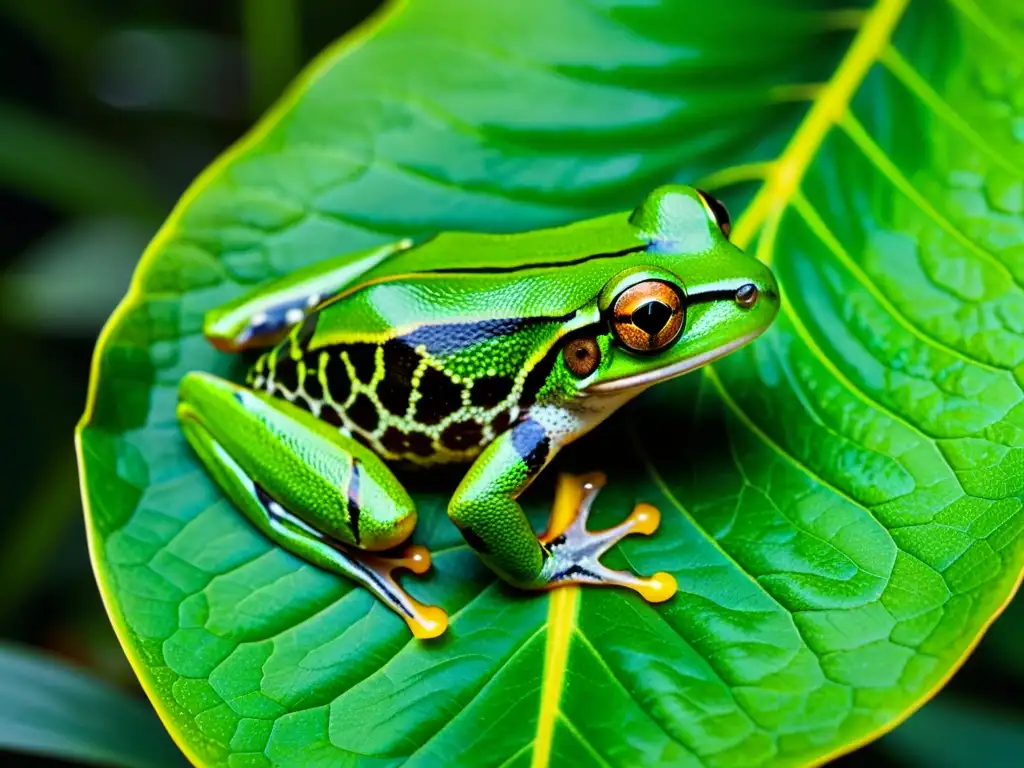 Rana arbórea en la selva amazónica Un increíble árbol verde resalta en la exuberante selva amazónica