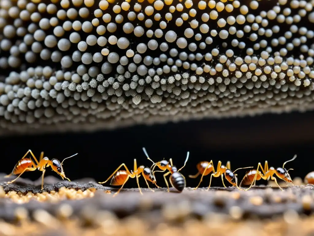 Increíble fotografía detallada de una bulliciosa colonia de hormigas