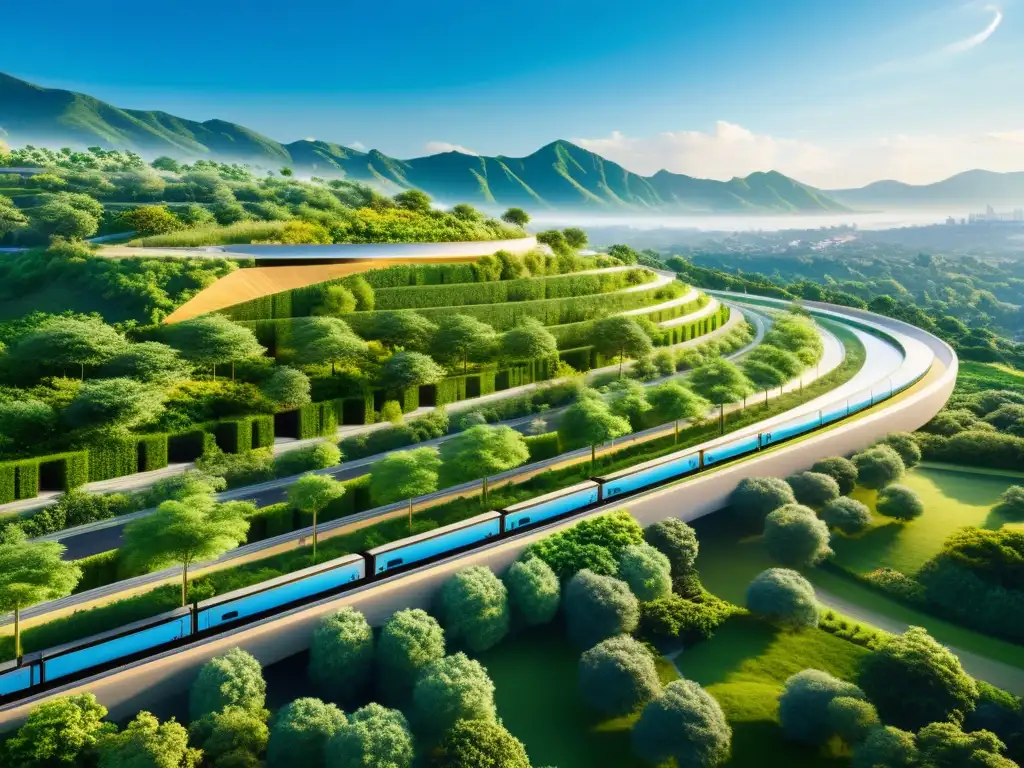Infraestructuras resilientes al clima: Integración armoniosa de diseño sostenible en un paisaje verde, promesa de un futuro resiliente
