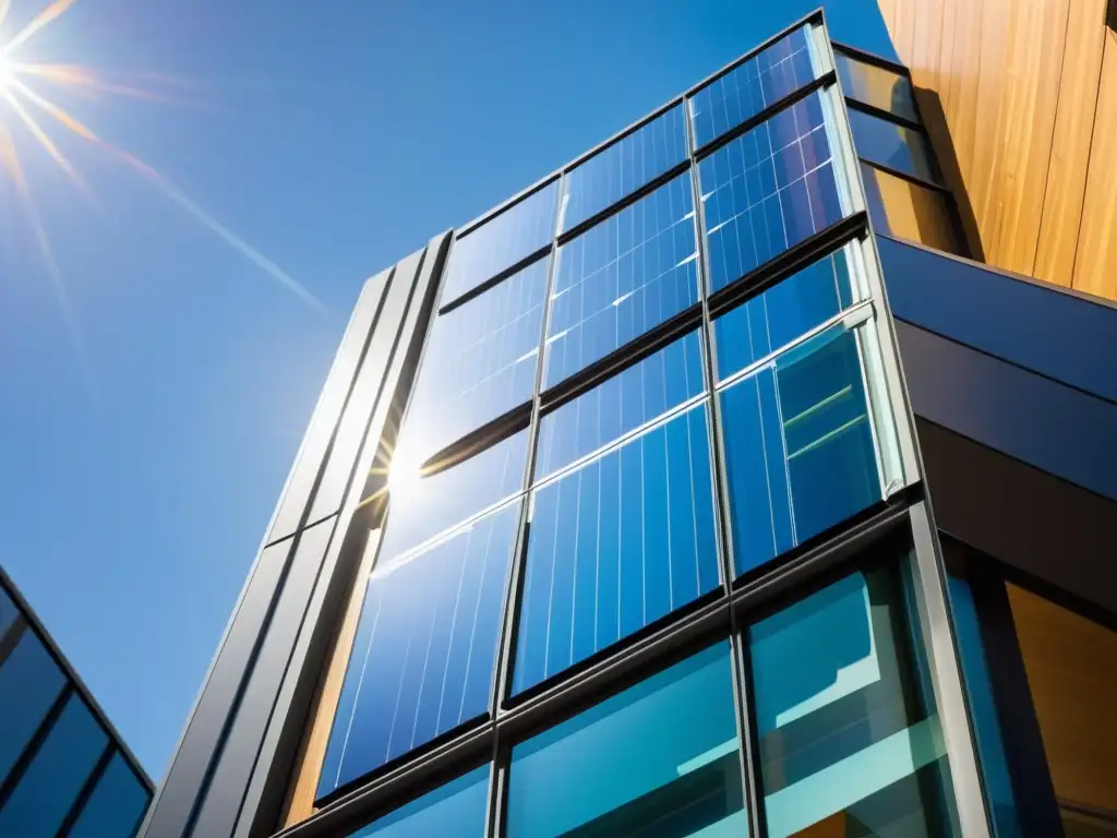 Innovaciones en energía fotovoltaica sostenible: panel solar transparente instalado en moderno edificio, capturando la luz con claridad excepcional