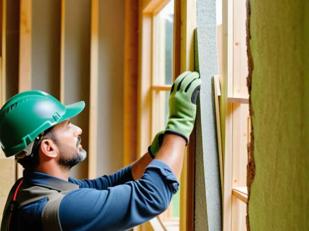 Instalación cuidadosa de materiales innovadores en interior de hogar sostenible