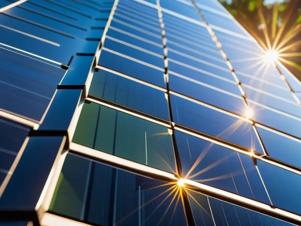 Instalación de paneles solares con certificaciones verdes tecnología renovable, reflejando la belleza y funcionalidad de la energía limpia