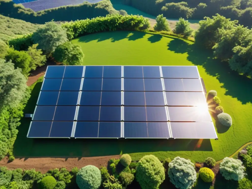 Instalación de paneles solares en paisaje verde, capturando la belleza y potencial de la energía verde