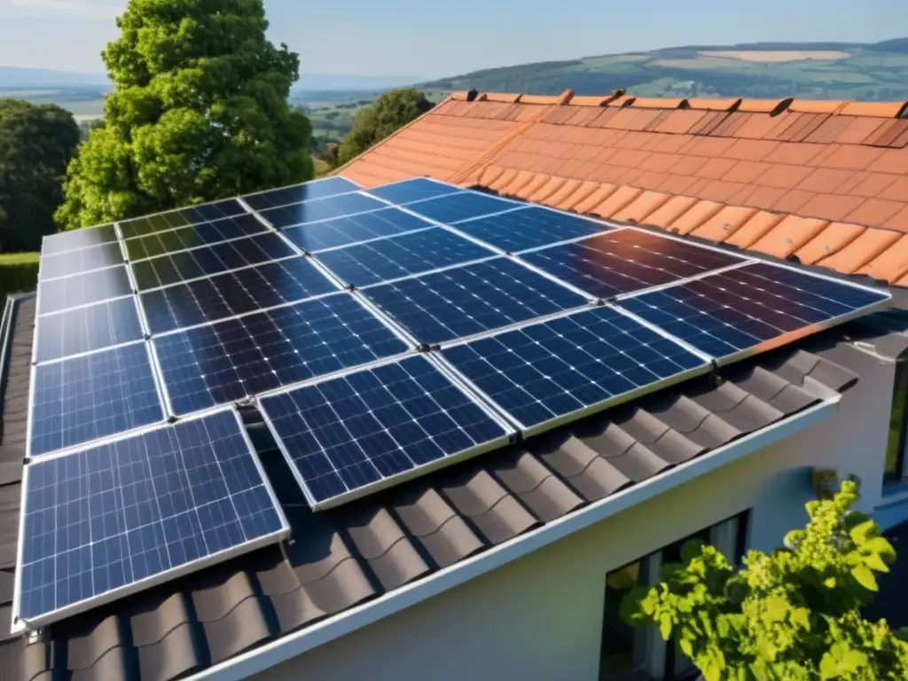 Instalación de paneles solares en un techo residencial con iluminación solar para hogares sostenibles