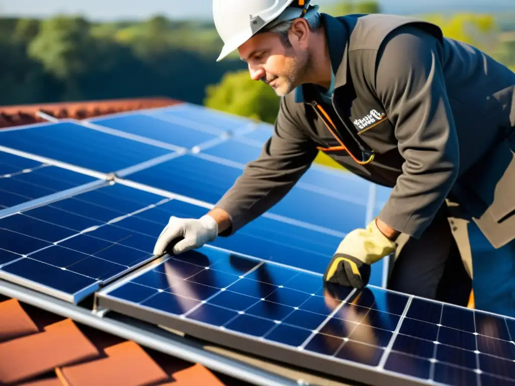 Una instalación de paneles solares en un techo, mostrando tecnología ecofriendly y precisión para proyectos sostenibles de finanzas verdes