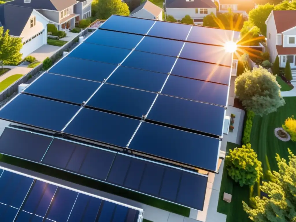 Instalación de paneles solares en tejado residencial, incorporación de energías renovables en ecosistemas urbanos