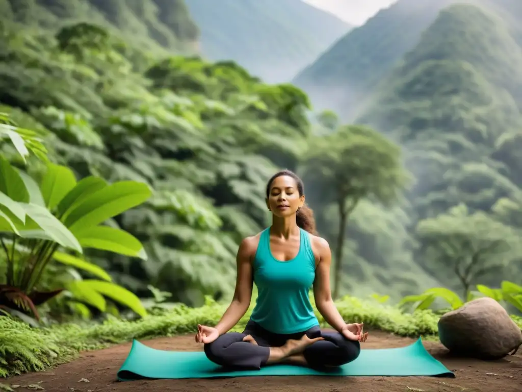 Un instructor experimentado guía una práctica de yoga en un claro sereno de montaña, armonizando movimientos con el entorno natural