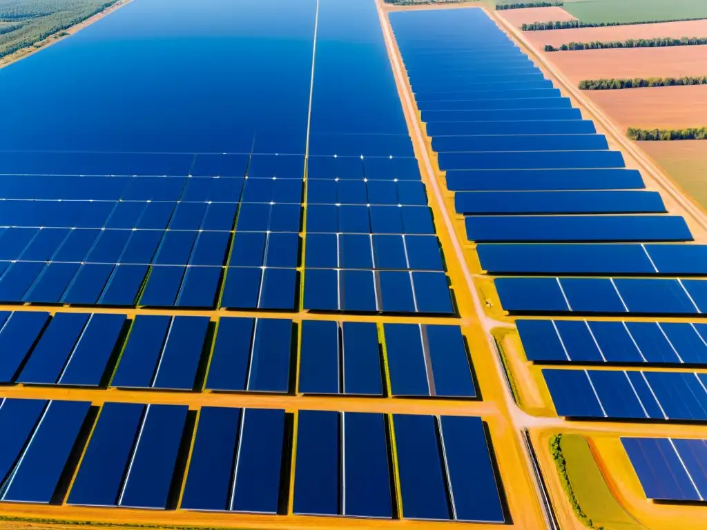 Inversiones en energía renovable: un extenso campo de paneles solares bajo un cielo azul