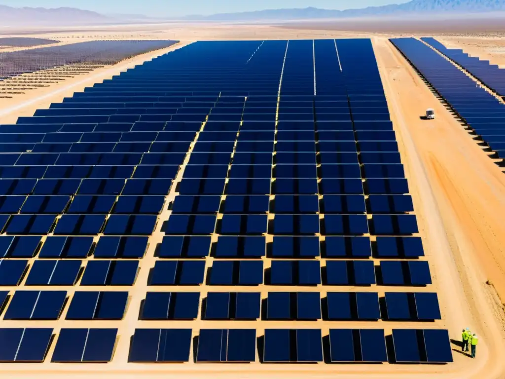 Inversiones rentables en proyectos de energía solar: Vista aérea de la granja solar Topaz en California, con paneles brillando bajo el cielo azul