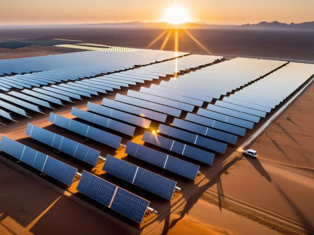 Inversiones rentables en proyectos de energía solar: La vasta Noor Solar Power Station en Marruecos, con paneles solares brillantes en el desierto