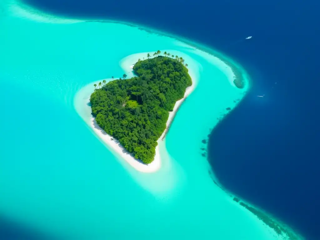 Isla pequeña afectada por el cambio climático, evidenciando erosión y inundaciones costeras