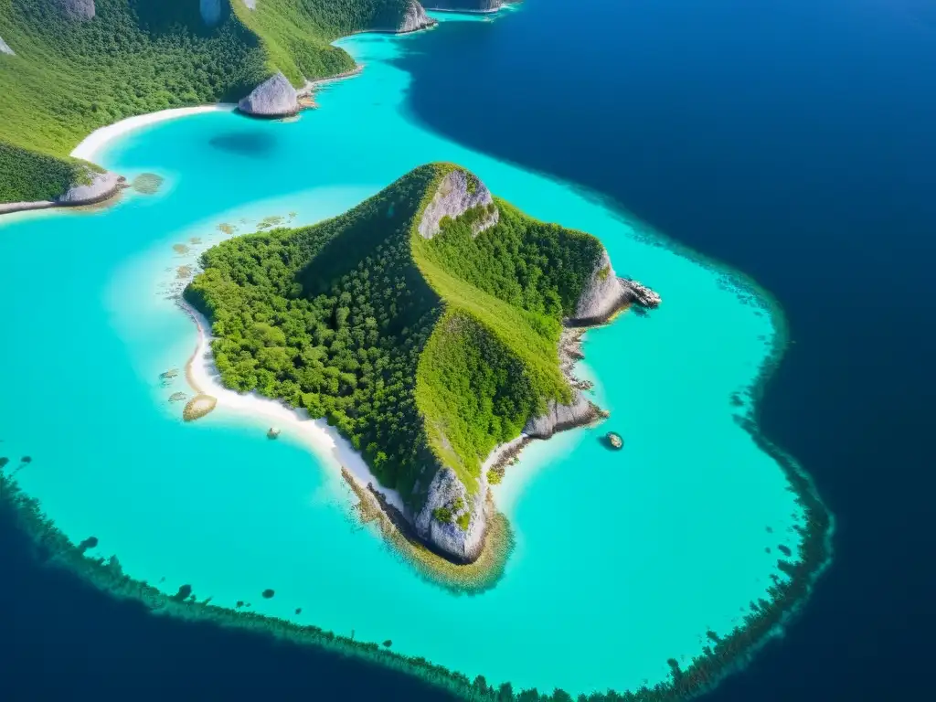 Una isla remota e inexplorada con exuberante vegetación y aguas turquesas cristalinas