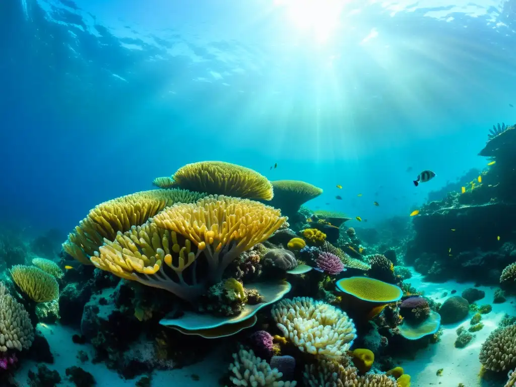 Biodiversidad en las islas Andamán: un arrecife de coral colorido y vida marina en aguas cristalinas, con una tortuga majestuosa y anémonas