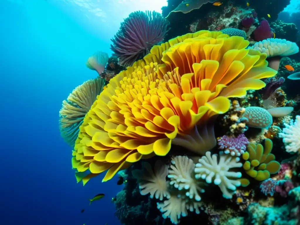 Biodiversidad en Islas de la Sonda: detallada imagen de un vibrante arrecife de coral en aguas cristalinas, con peces de colores y vida marina