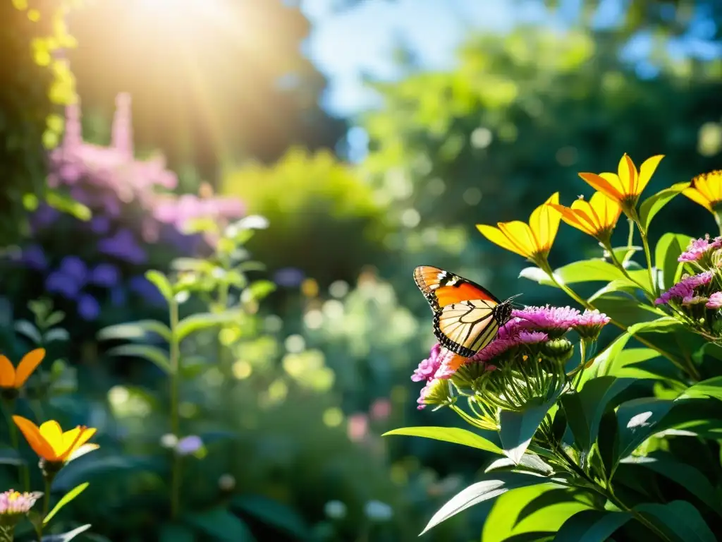 Un jardín exuberante y vibrante, lleno de vida y equilibrio ecológico en jardines