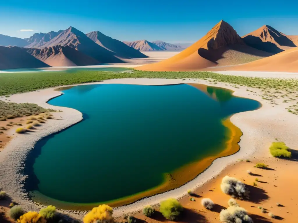 Un lago temporal cristalino rodeado de montañas áridas