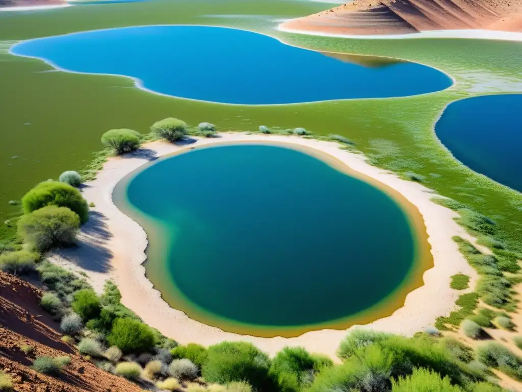 Un lago temporal en un paisaje árido, reflejando el cielo azul